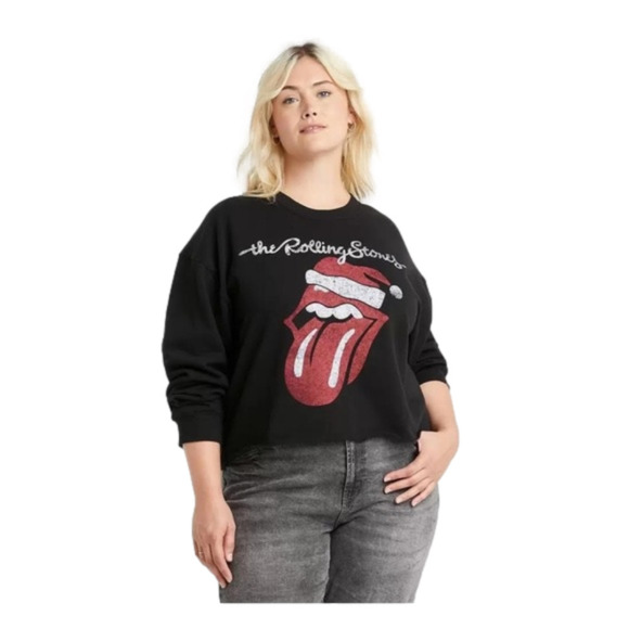 nwt The Rolling Stones Santa Hat Crop Sweatshirt Size XXL - Picture 1 of 7